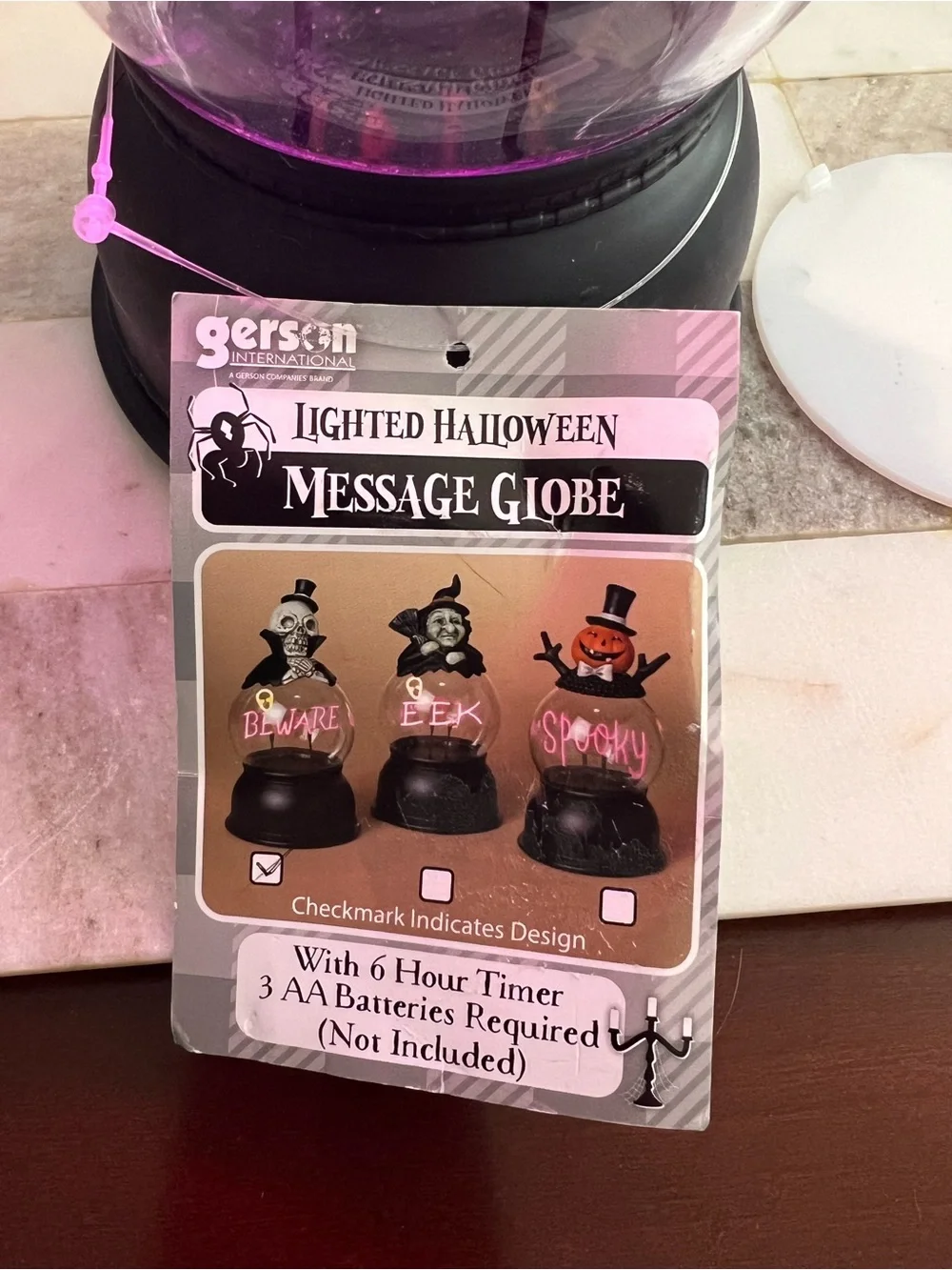 Black and Orange Halloween Message Globe with Skull Accent